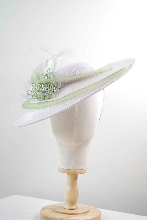 Silver Gray Wide-Brim Hat with Green Accents