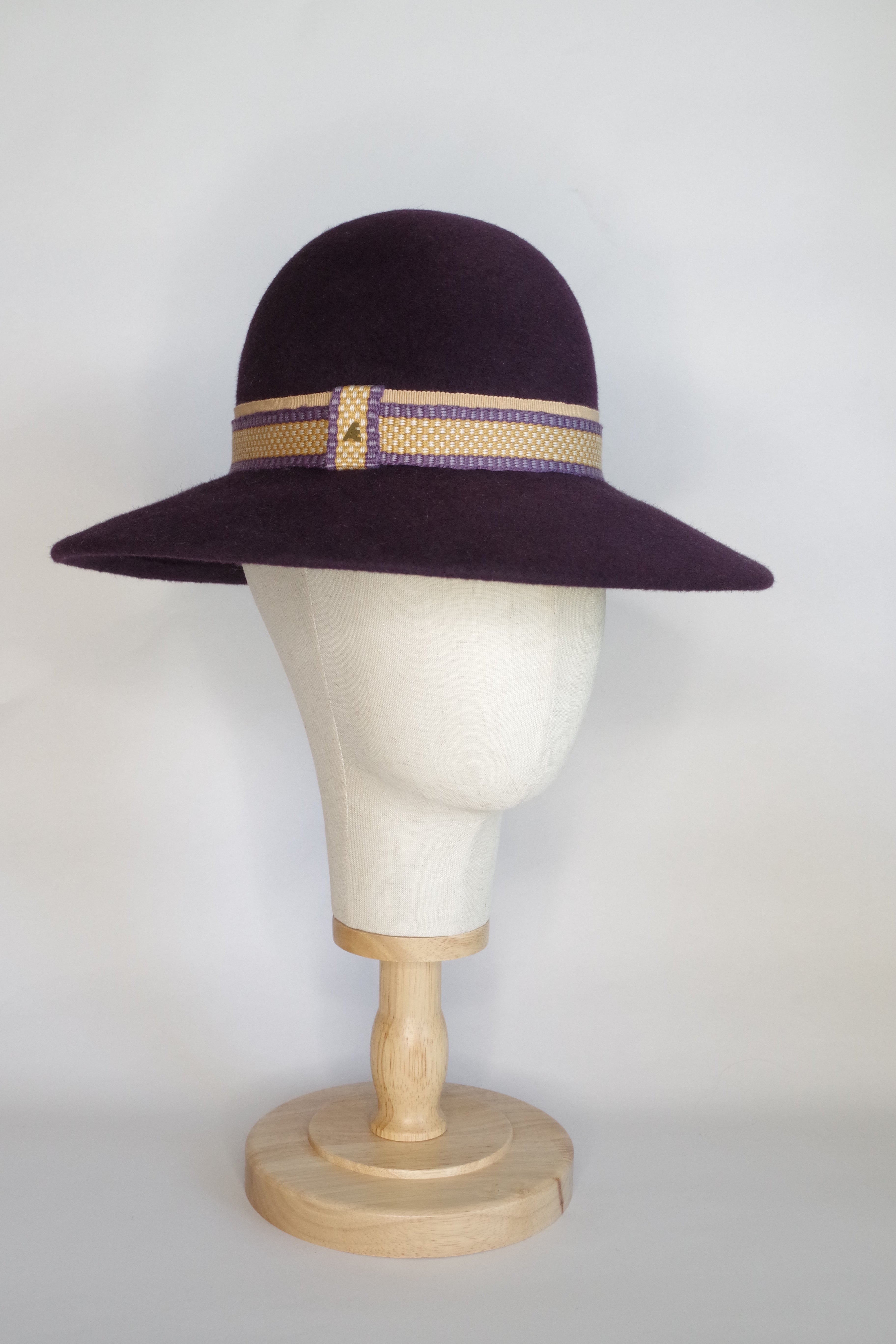 Regal Purple Hat with Handwoven Ribbon